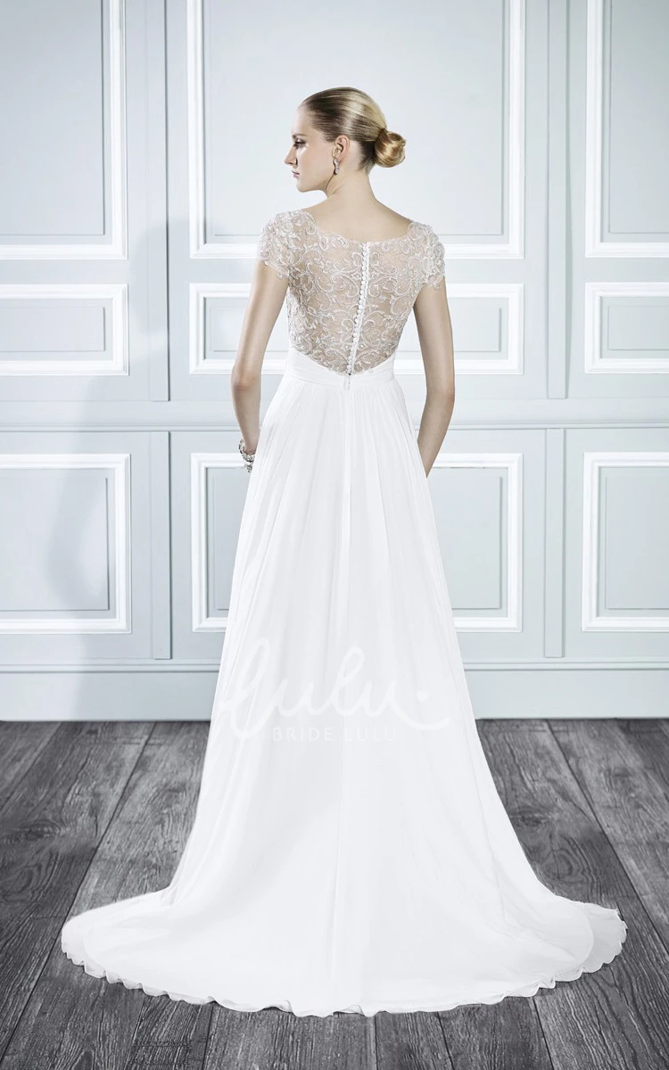 Criss-Cross Cap-Sleeve Chiffon Wedding Dress V-Neck Maxi