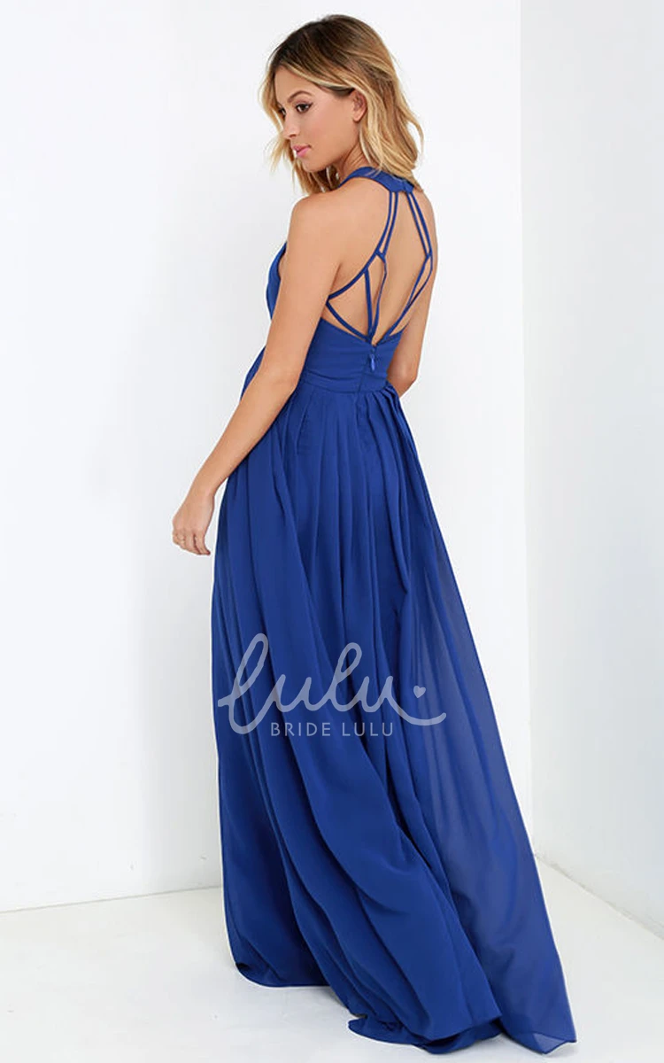 Strappy Back Empire Long Dress in A-Line Style