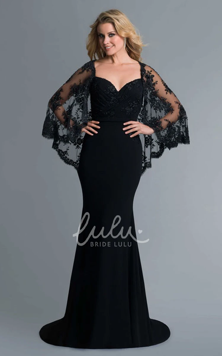 Long Sleeve Lace Sheath Dress with Cape for Prom