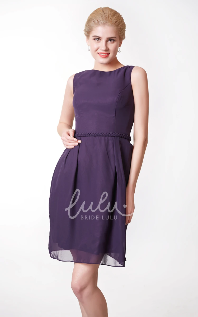 Short Chiffon A-line Dress with Bateau Neckline