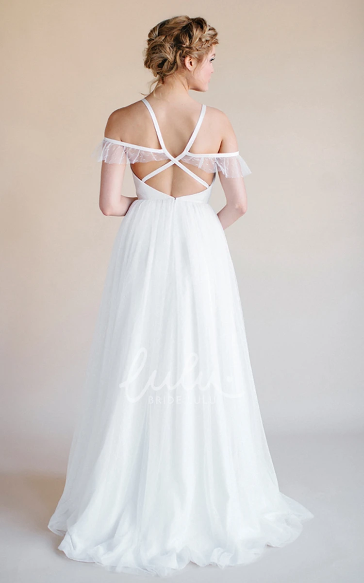 Tulle Chiffon Spaghetti Wedding Dress with Straps Elegant Bridal Gown