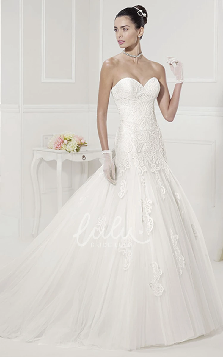 Mermaid Tulle Sweetheart Bridal Dress with Lace Cap Sleeves