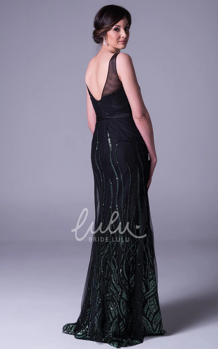 Sequined Sheath Prom Dress with Long V-Neck and Beading