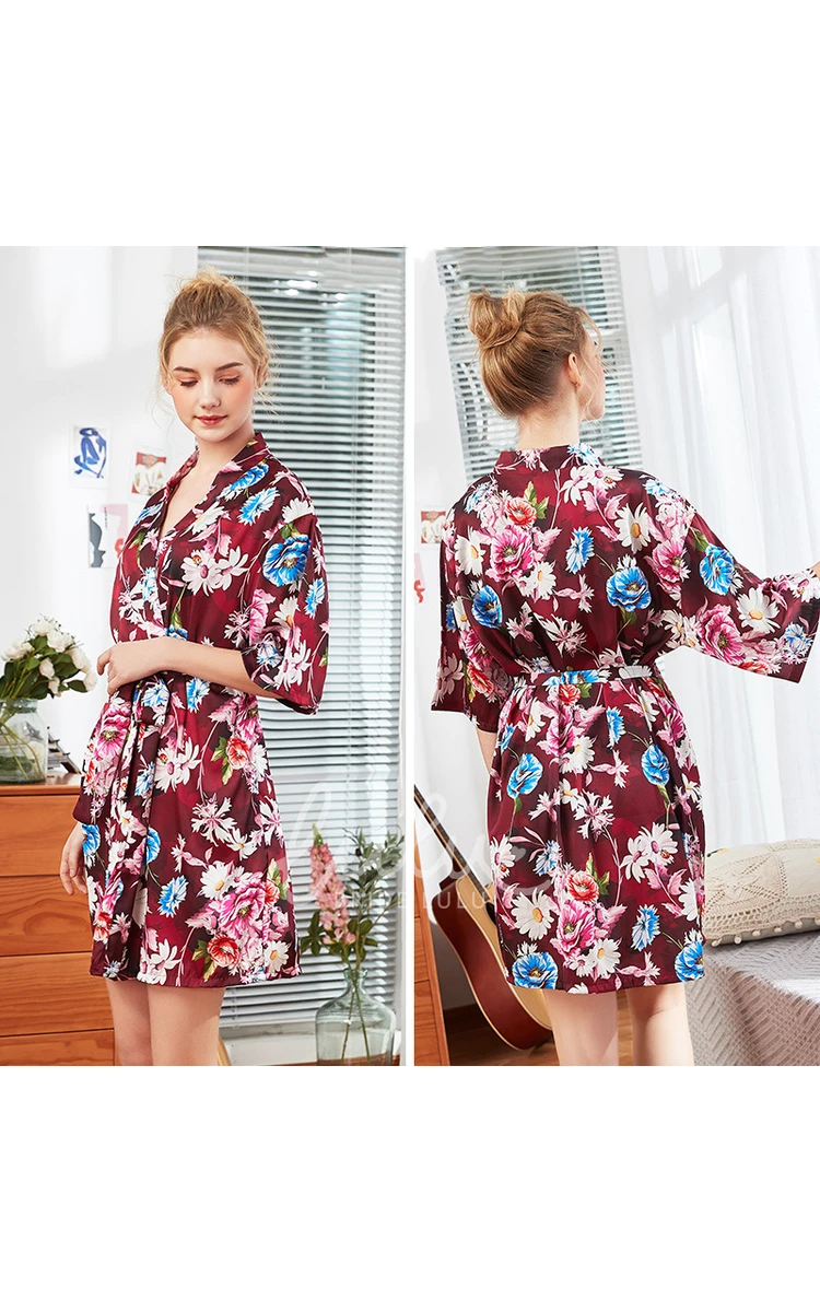 Floral Bride Bridesmaid Half Sleeved Short Robe