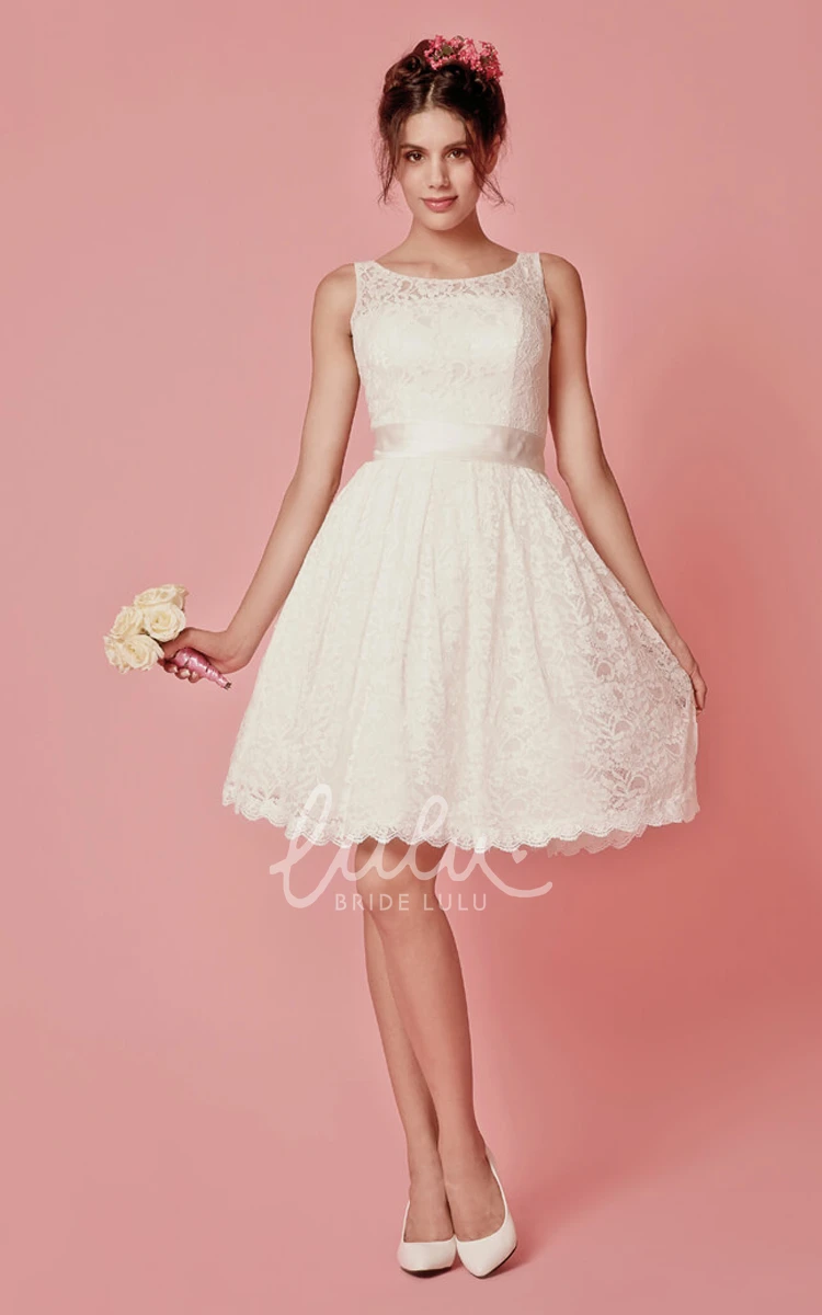 Lace Sleeveless A-Line Short Wedding Dress with Scoop Neckline