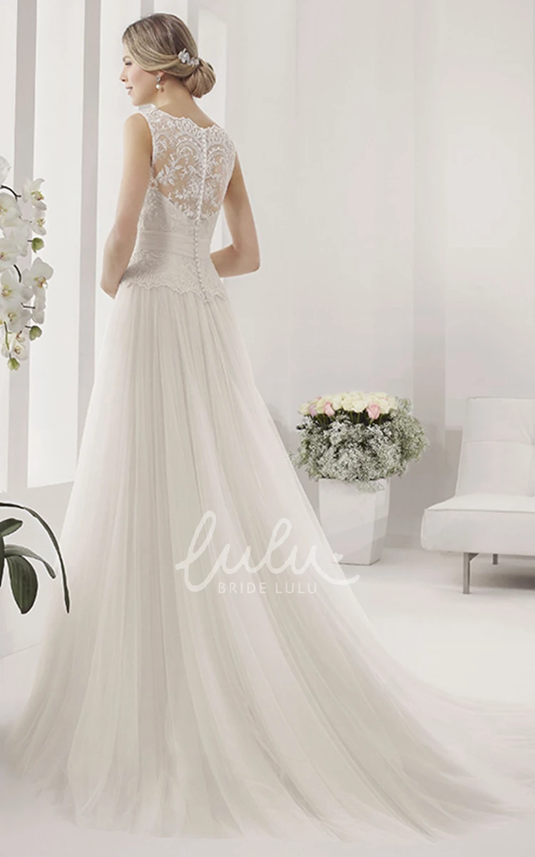 Lace Bodice Tulle Ball Gown with Scalloped Neckline