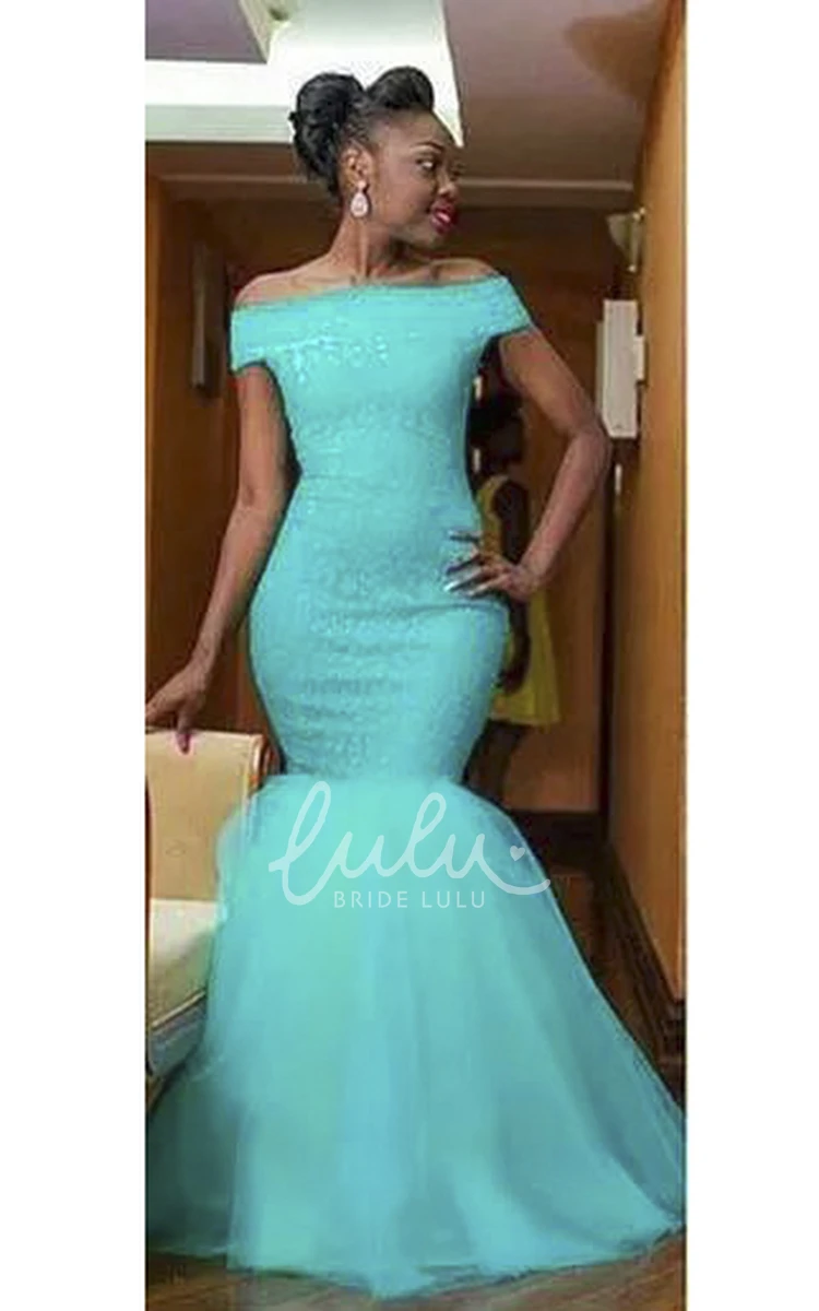 Mermaid Lace Tulle Bridesmaid Dress with Ruffles Off-the-shoulder Style