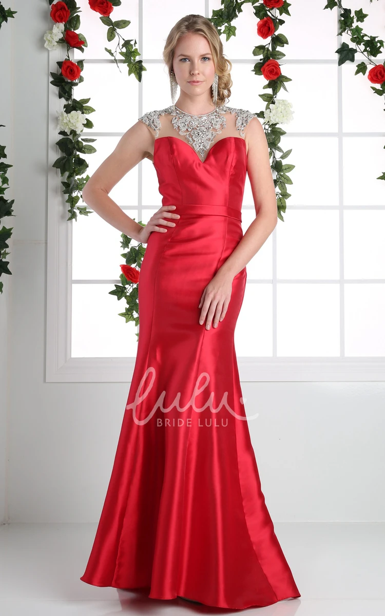 Satin Jewel-Neck Mermaid Dress with Beading for Formal Events