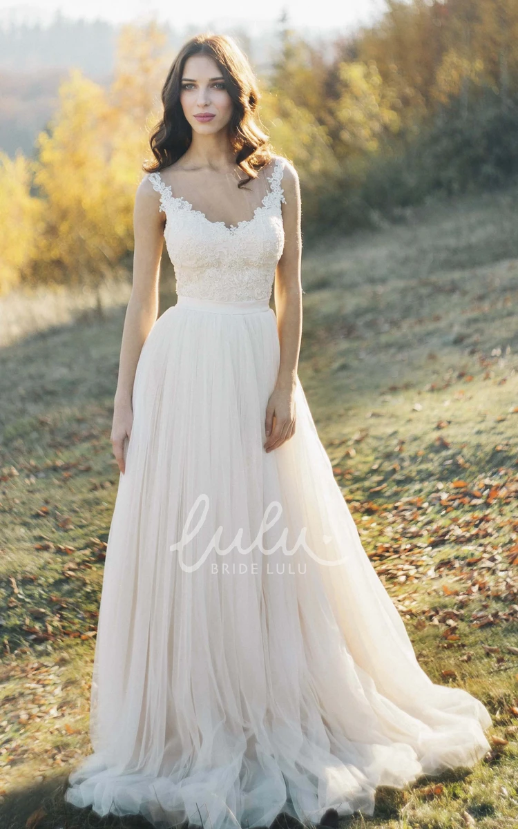 Lace Detailed Tulle Wedding Dress with Illusion Neck and Back + Elegant Bridal Gown