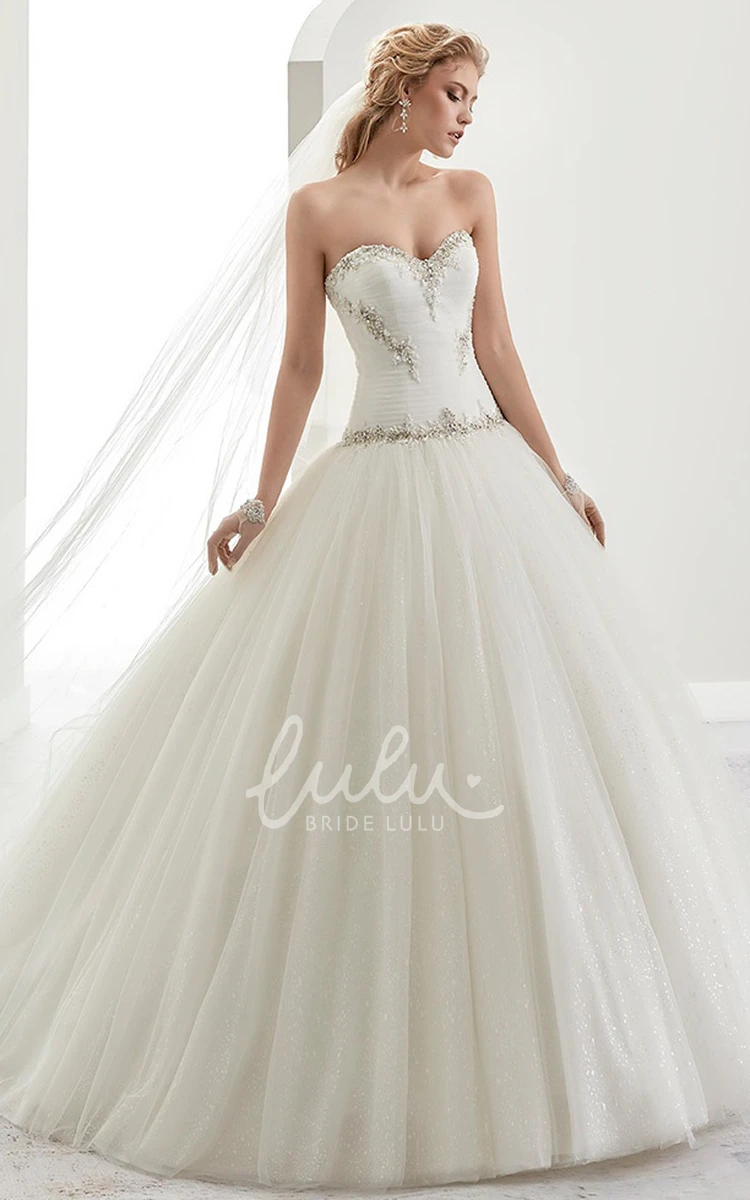 A-Line Sweetheart Bridal Gown with Beaded Details and Brush Train