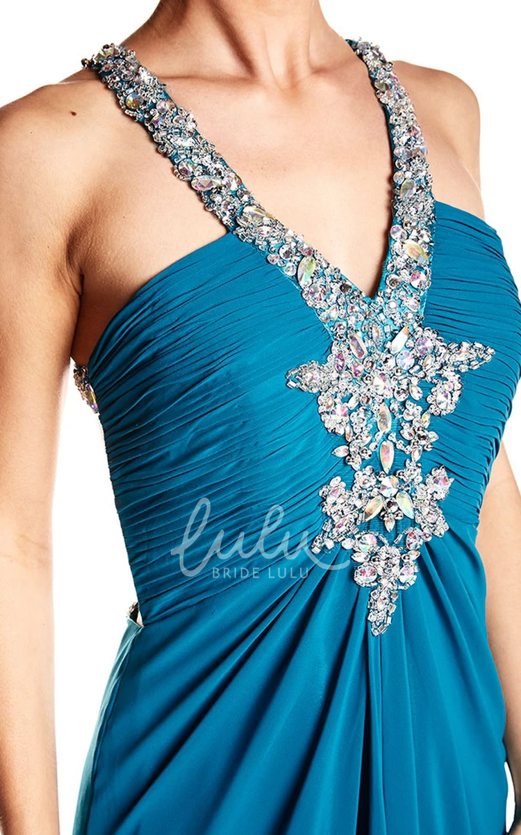 A-Line Chiffon Prom Dress with Straps and Beading Ruched Sleeveless Empire Dress