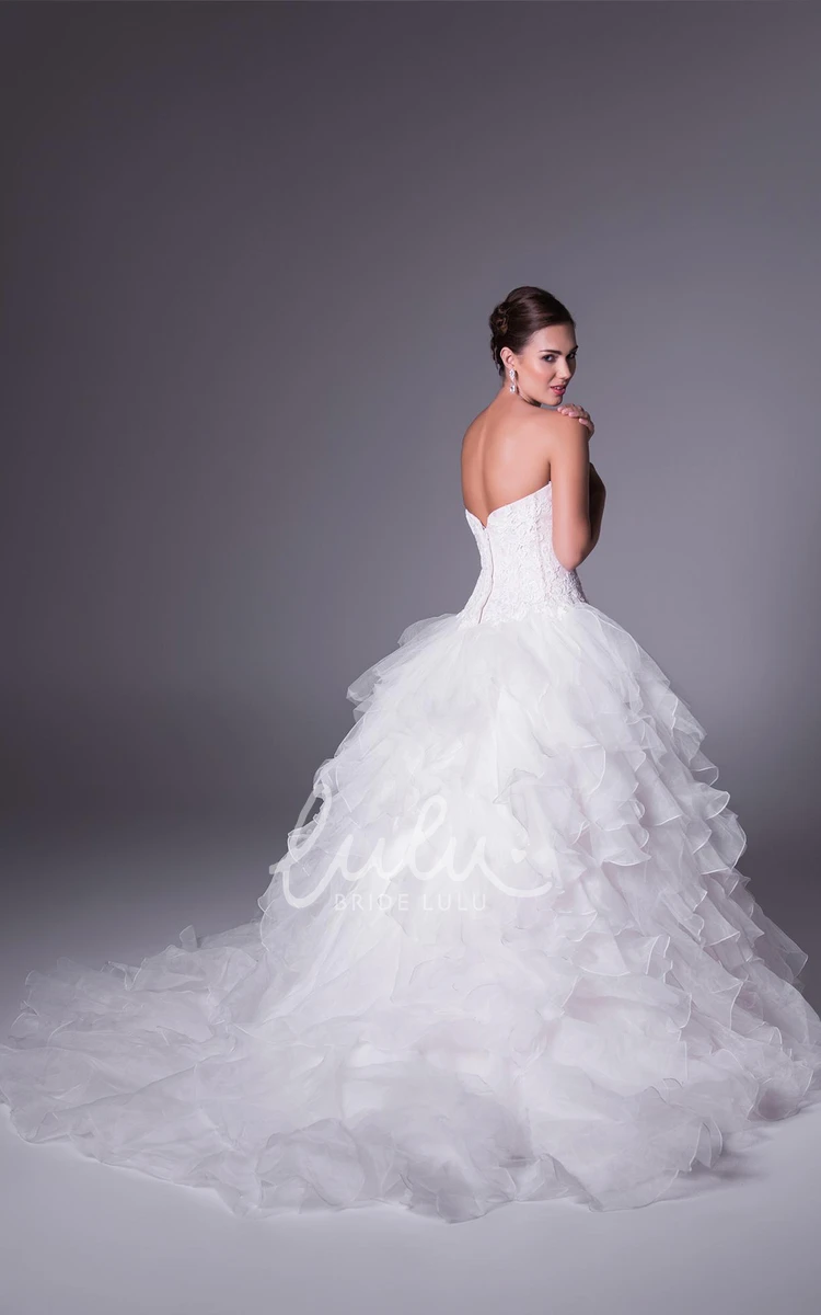 Beaded Tulle Ball Gown Wedding Dress with Ruffles Tiered Skirt and Strapless Bodice