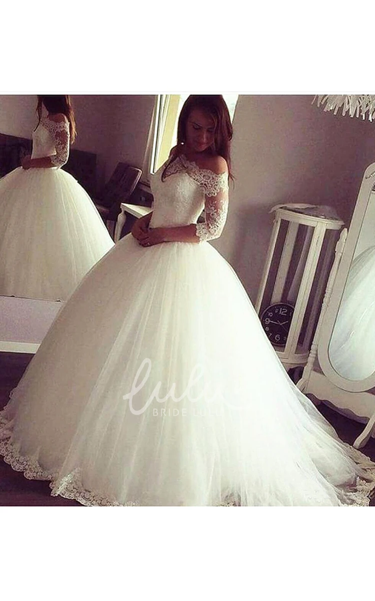 Off-the-Shoulder Lace Tulle Ball Gown Wedding Dress