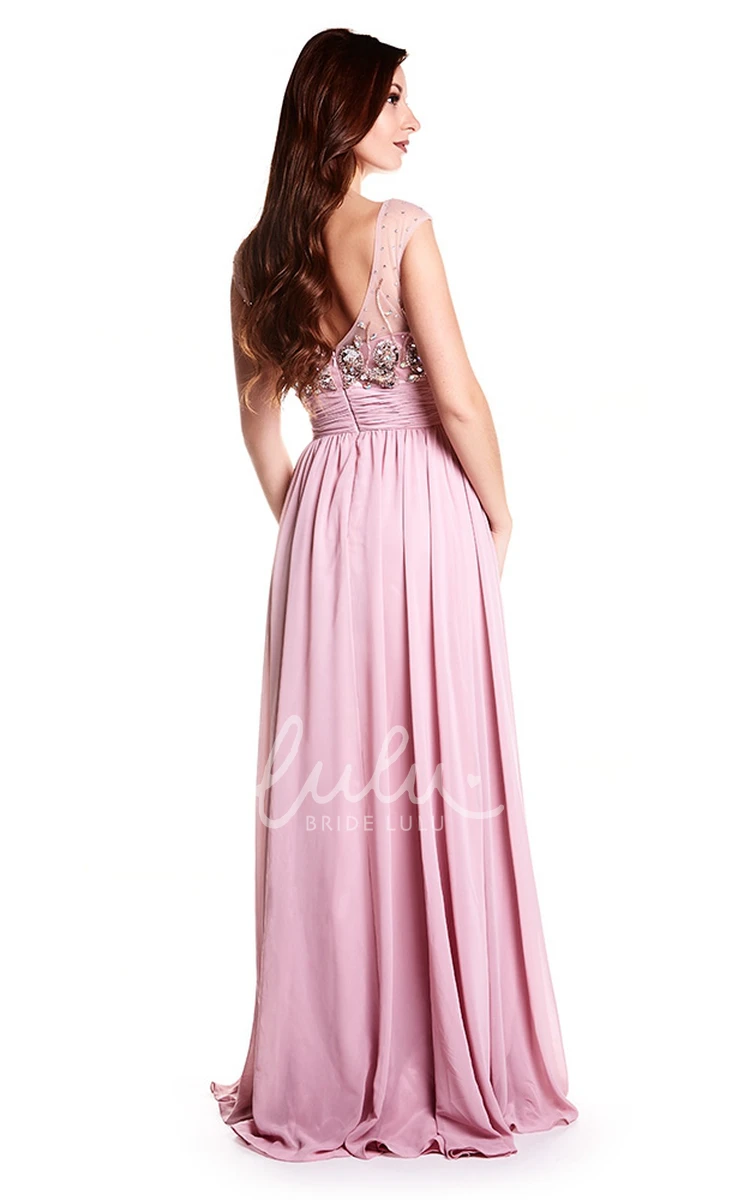 Beaded Cap-Sleeve Chiffon Prom Dress with Scoop Neck Elegant Prom Dress