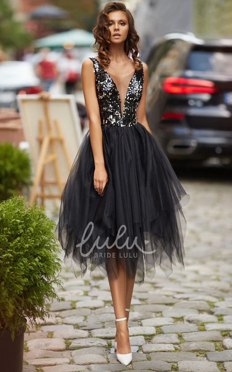 Tulle Plunging Neckline Evening Dress with Ruffles and Pleats Beautiful A Line Evening Dress