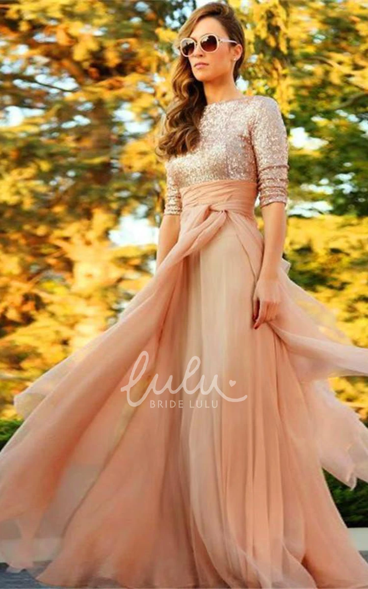 Sequin Long Evening Dress Half Sleeves Stunning Women's Prom Gown