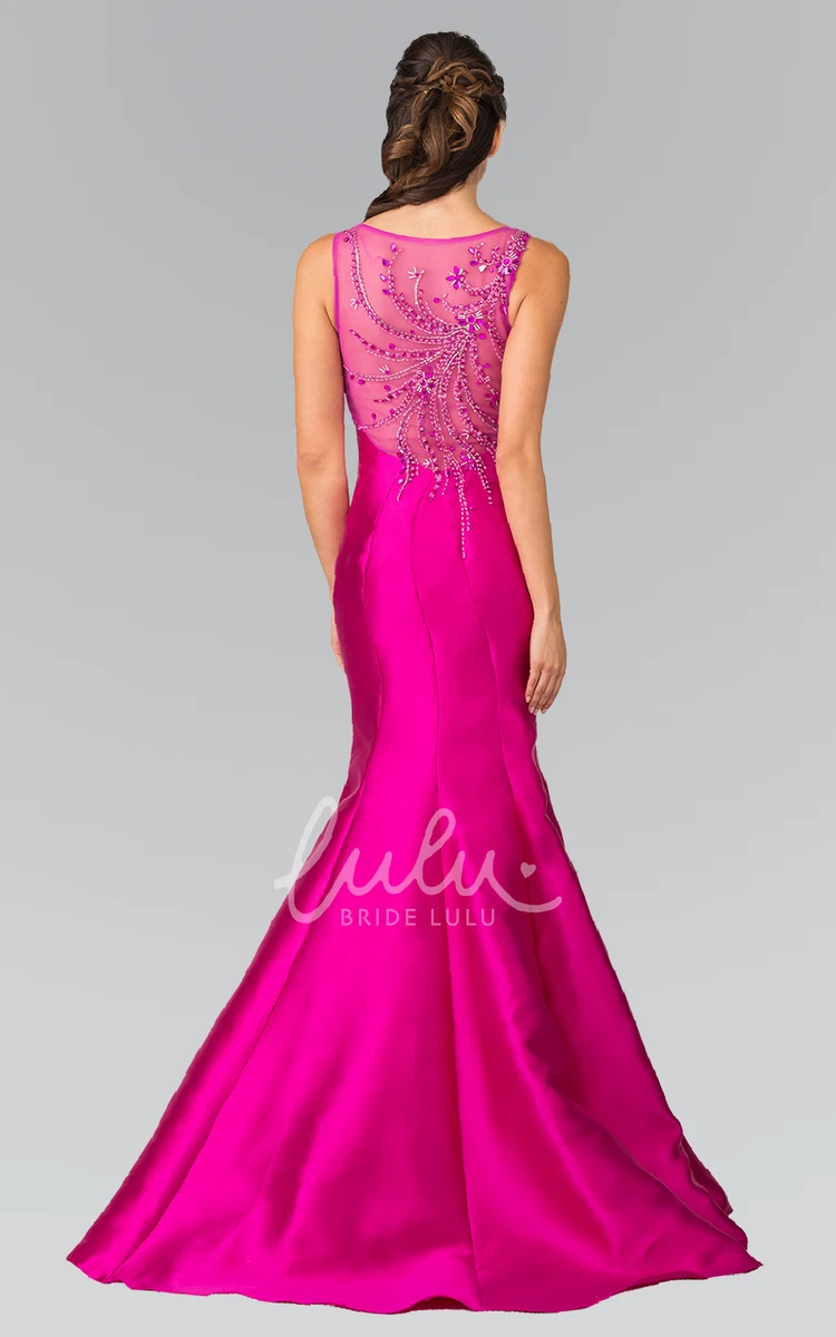 V-Neck Satin Mermaid Dress with Beading and Illusion