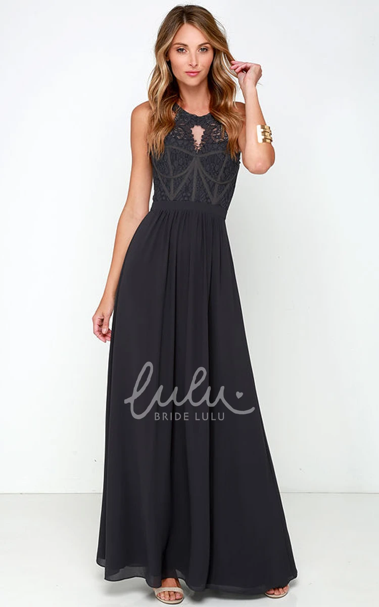 Noble Lace Bodice Chiffon Bridesmaid Dress Sleeveless & Long