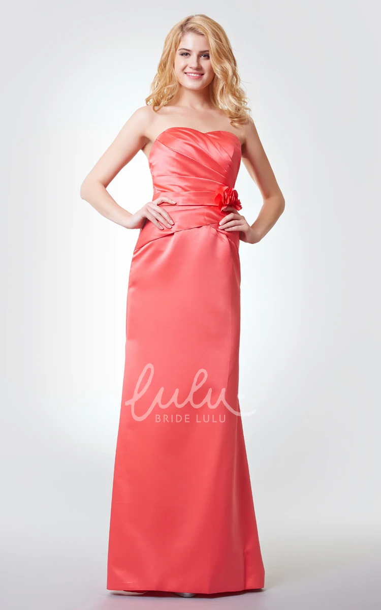 Floral Satin Sleeveless A-line Prom Dress with Ruching Long