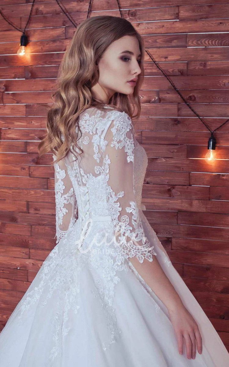 Long Sleeve Lace Tulle Ball Gown Wedding Dress