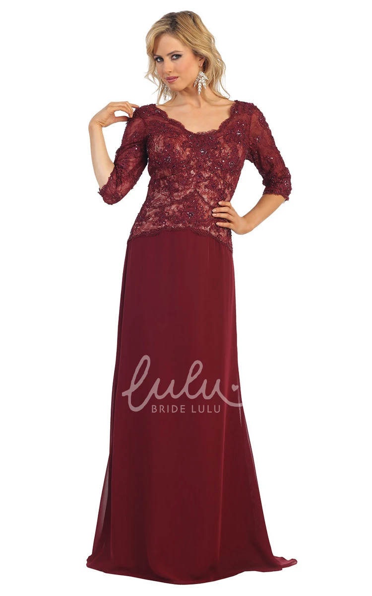 Lace Sheath V-Neck Formal Dress with Split Front and Low-V Back