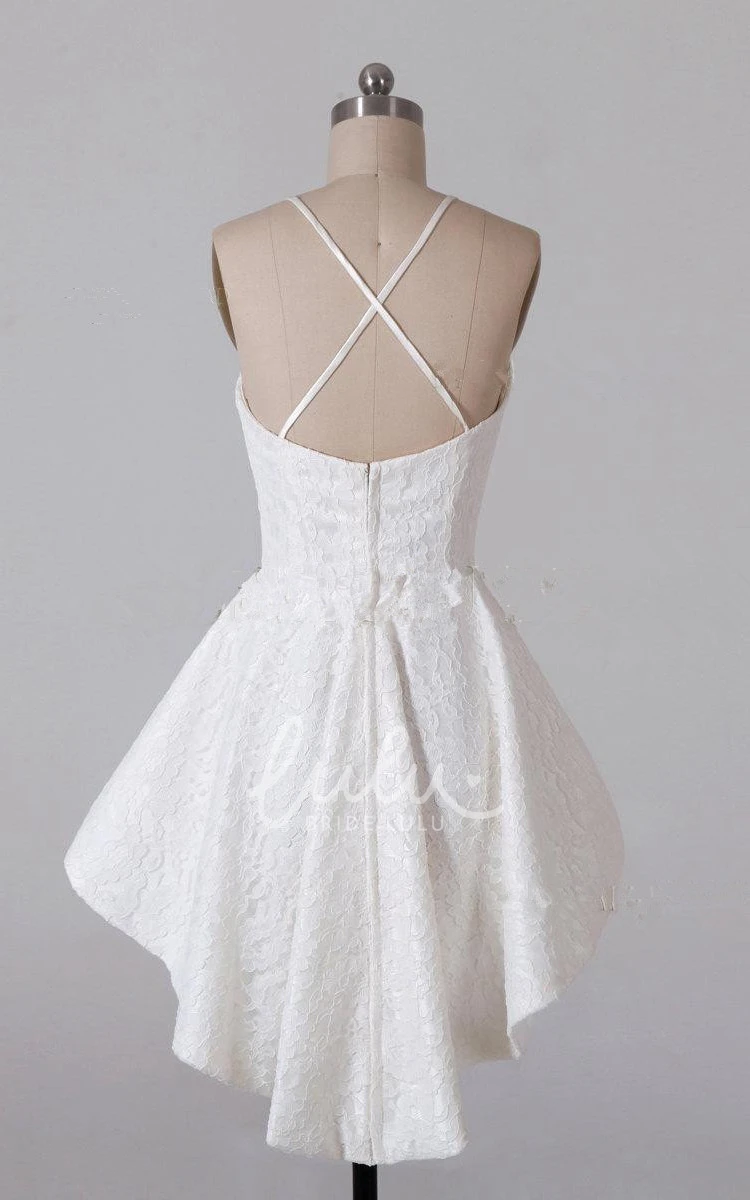 High-Low Lace Formal Dress Spaghetti Straps and Strap Back
