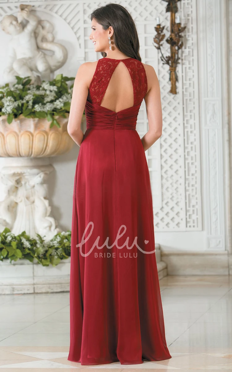 Lace Bodice Sleeveless V-Neck A-Line Long Bridesmaid Dress Beach Casual