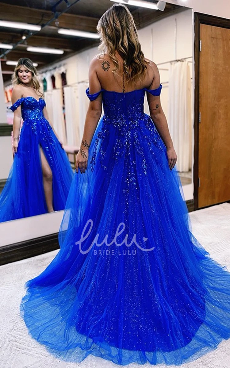 Lace Tulle Off-shoulder Prom Dress with Open Back Beach Style