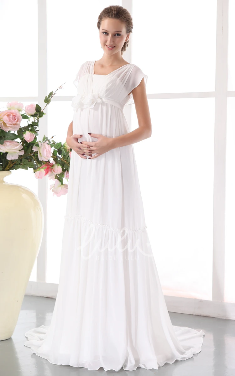 Floral Waistband Maternity Wedding Dress in Soft Flowing Fabric