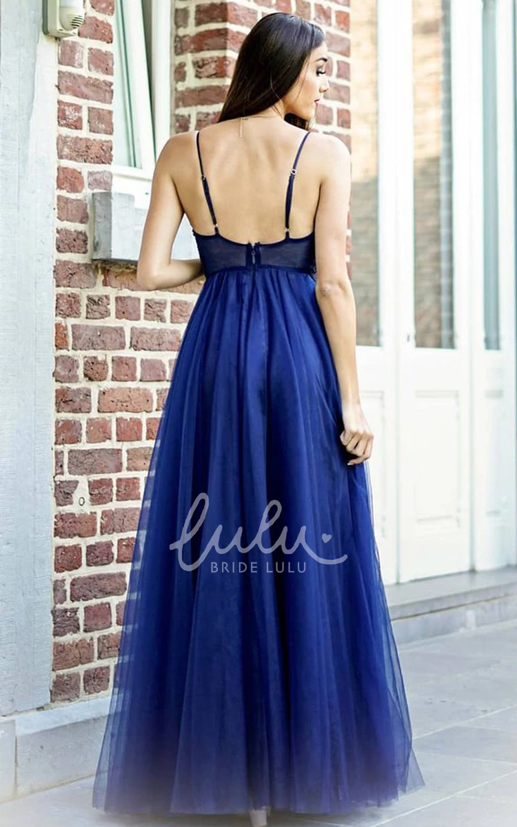 Sexy A-Line Tulle Evening Dress with Beading and Open Back