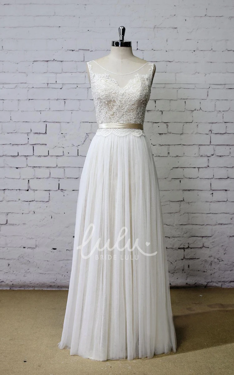 Sleeveless A-Line Tulle Wedding Dress with Champagne Underlay Elegant Bridal Gown