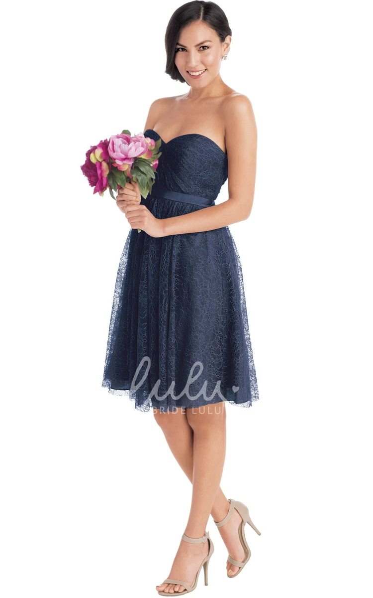 Ribboned Lace Cap Sleeve Sweetheart Short Bridesmaid Dress in Multiple Colors