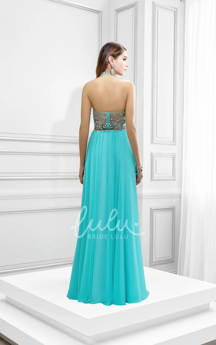 Crystal Tulle Prom Dress Sleeveless High Neck Design