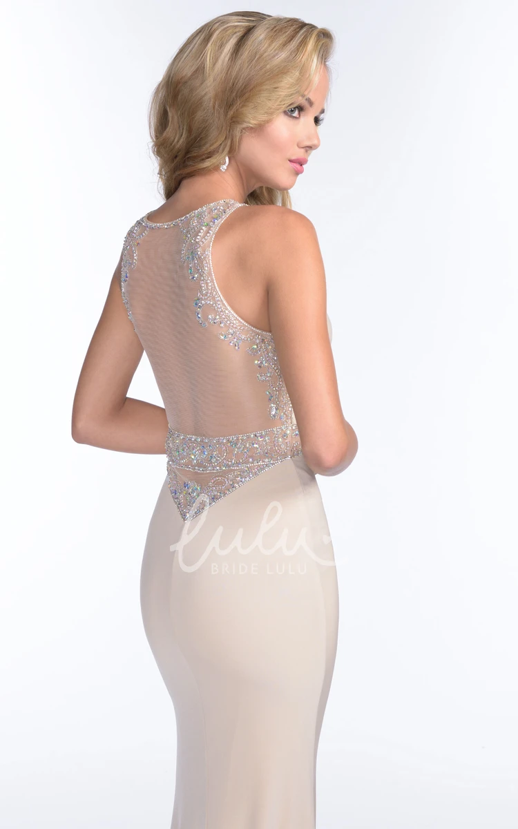 Illusion Back Mermaid Sleeveless Prom Dress with Crystal Embroidery and Side Slit