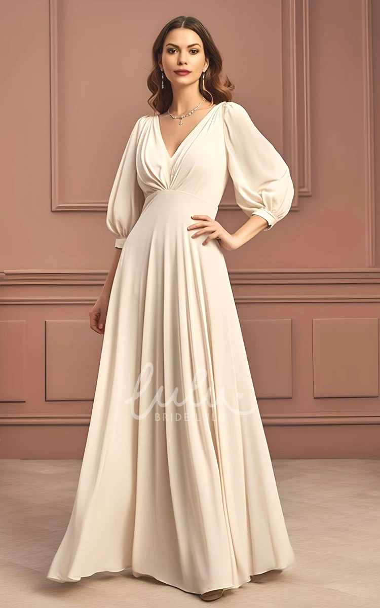 Poet Sleeve Floor-length A-Line Chiffon Mother of the Bride Dress
