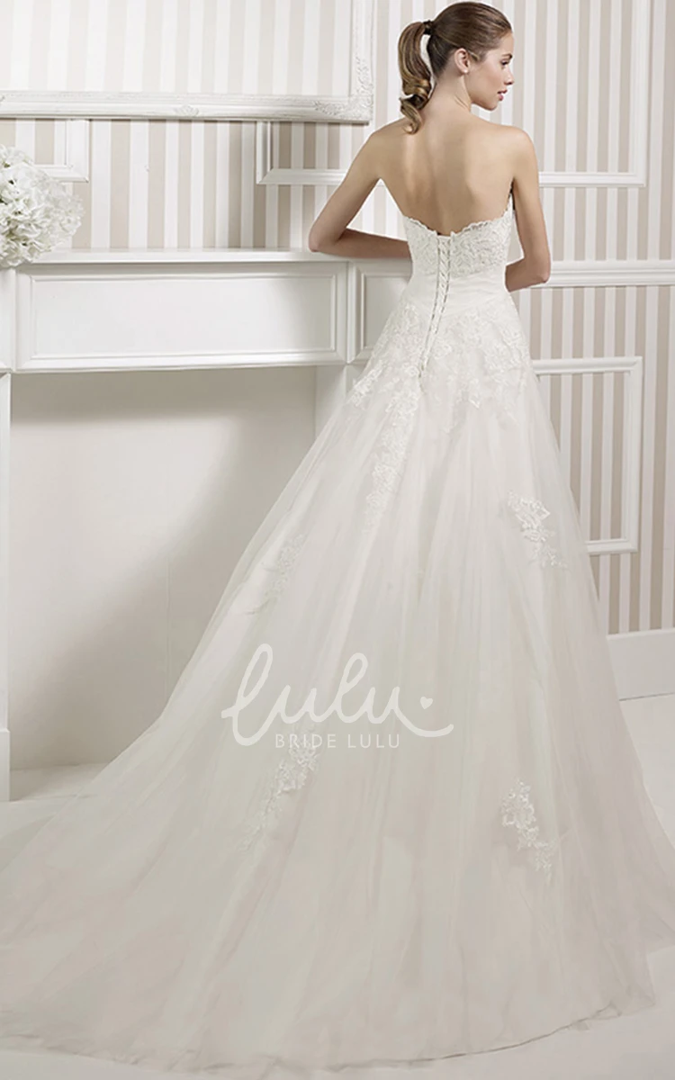 Long Jeweled Tulle Wedding Dress with Lace and Corset Back in A-Line Style