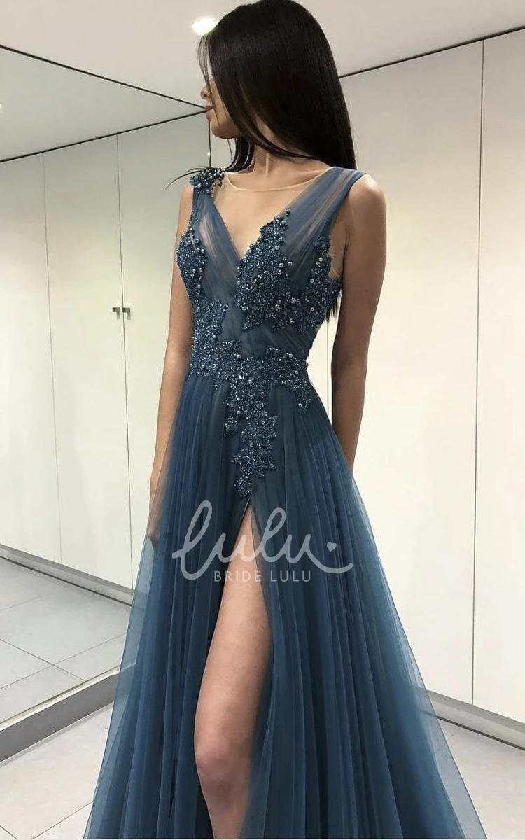 Sexy V-neck Floor-length Dress with Appliques and Beading Formal Dress