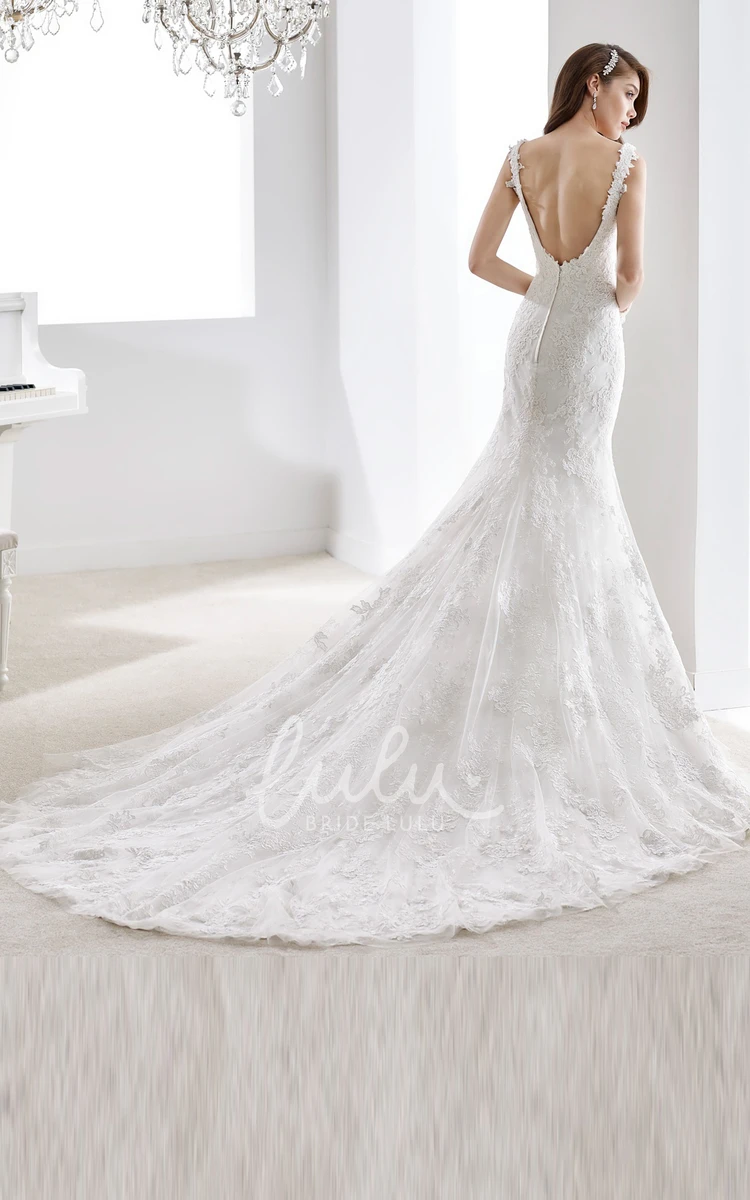 Lace V-Neck Sheath Wedding Dress with Beaded Details and Illusive Back