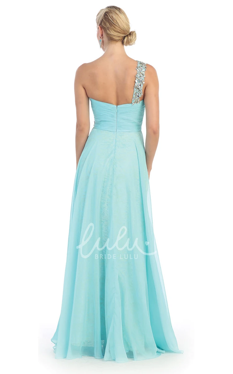 Maxi One-Shoulder Lace Beach Formal Dress with Ruching and Beading