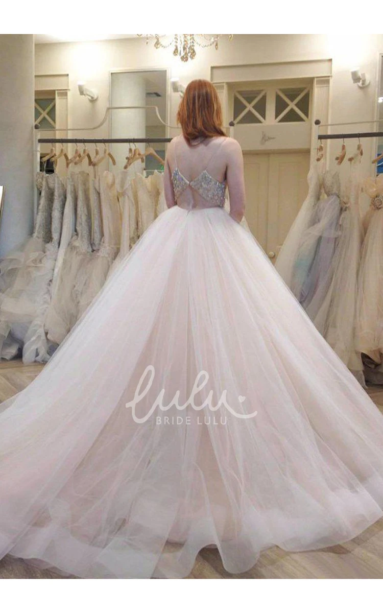 Spaghetti Strap Tulle Ball Gown Open Back Wedding Dress