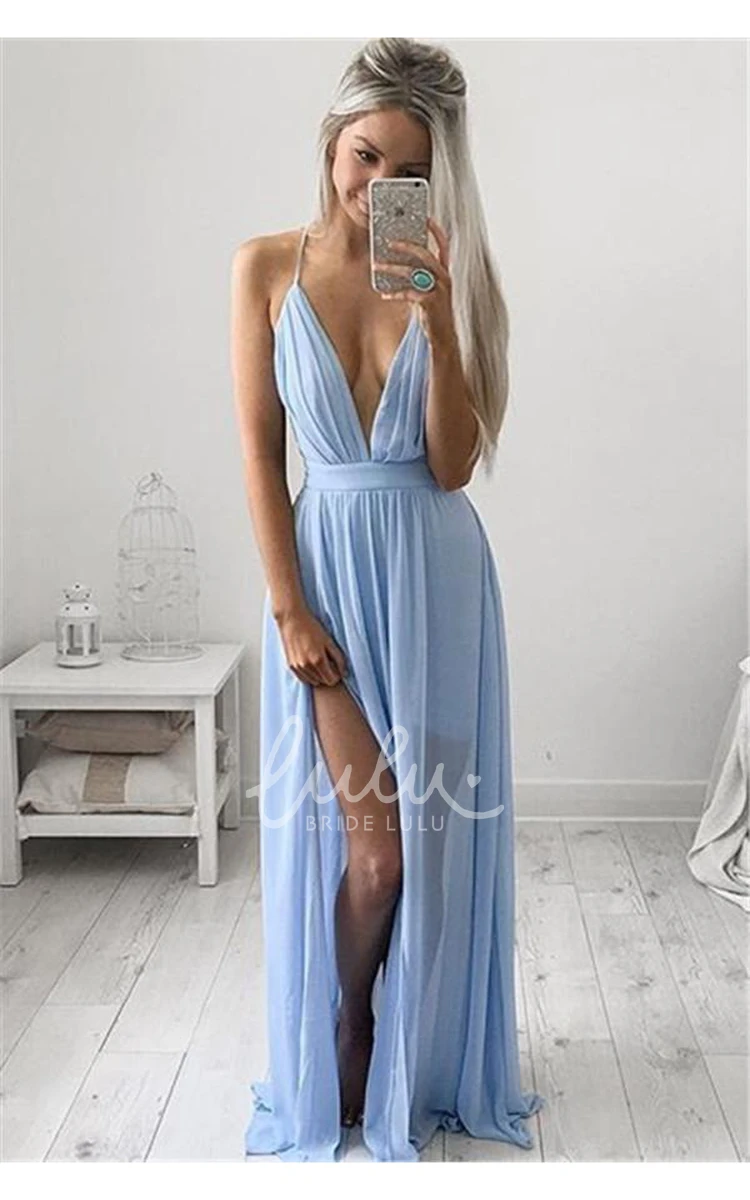 Long Chiffon V-Neck Prom Dress Elegant Floor Length Modern