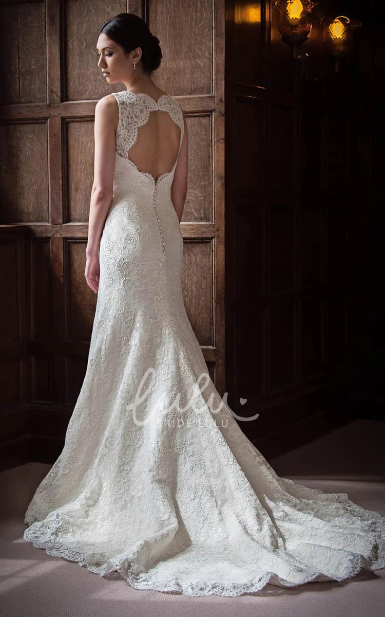 Lace V-Neck Sleeveless A-Line Wedding Dress Floor-Length Appliqued Bridal Gown