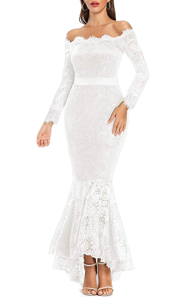 Long Sleeve Mermaid Prom Dress with Off-the-shoulder Lace Elegant Evening Gown