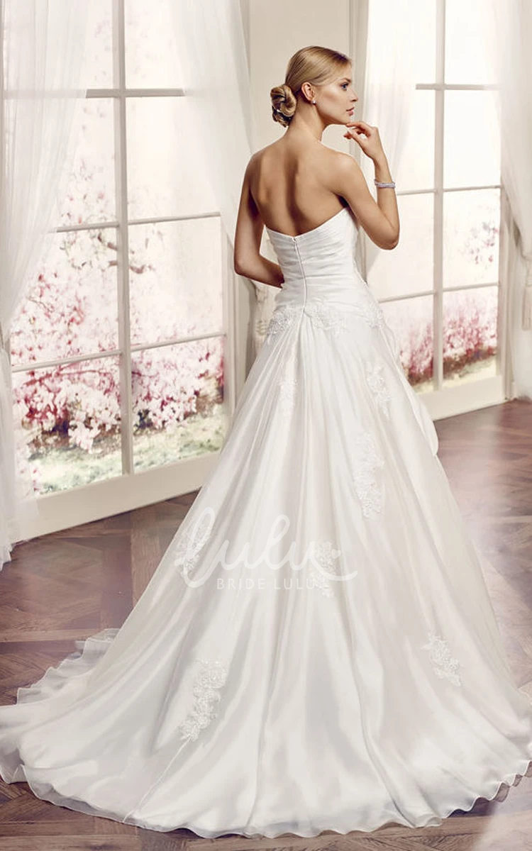 Ruched Satin&Tulle Wedding Dress with Appliques & Draping A-Line Sleeveless Sweetheart Floor-Length