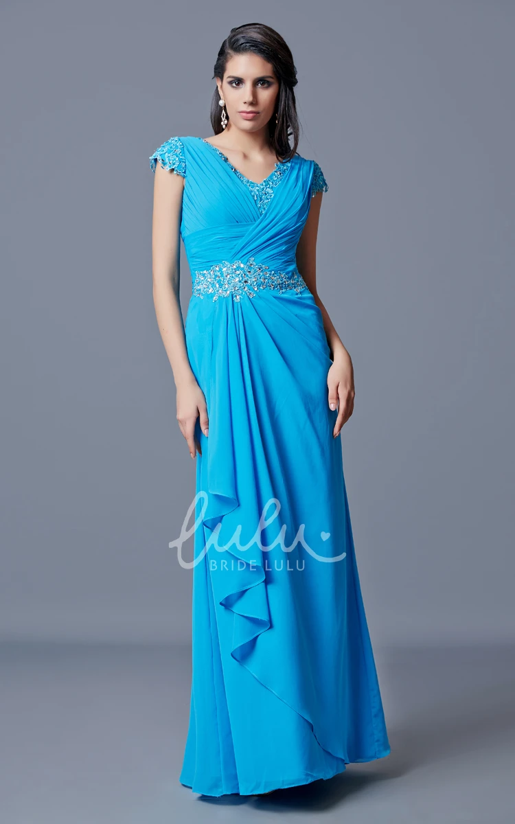 Mother of the Bride Dress with Chiffon Fabric Beaded Detail and Side Draping