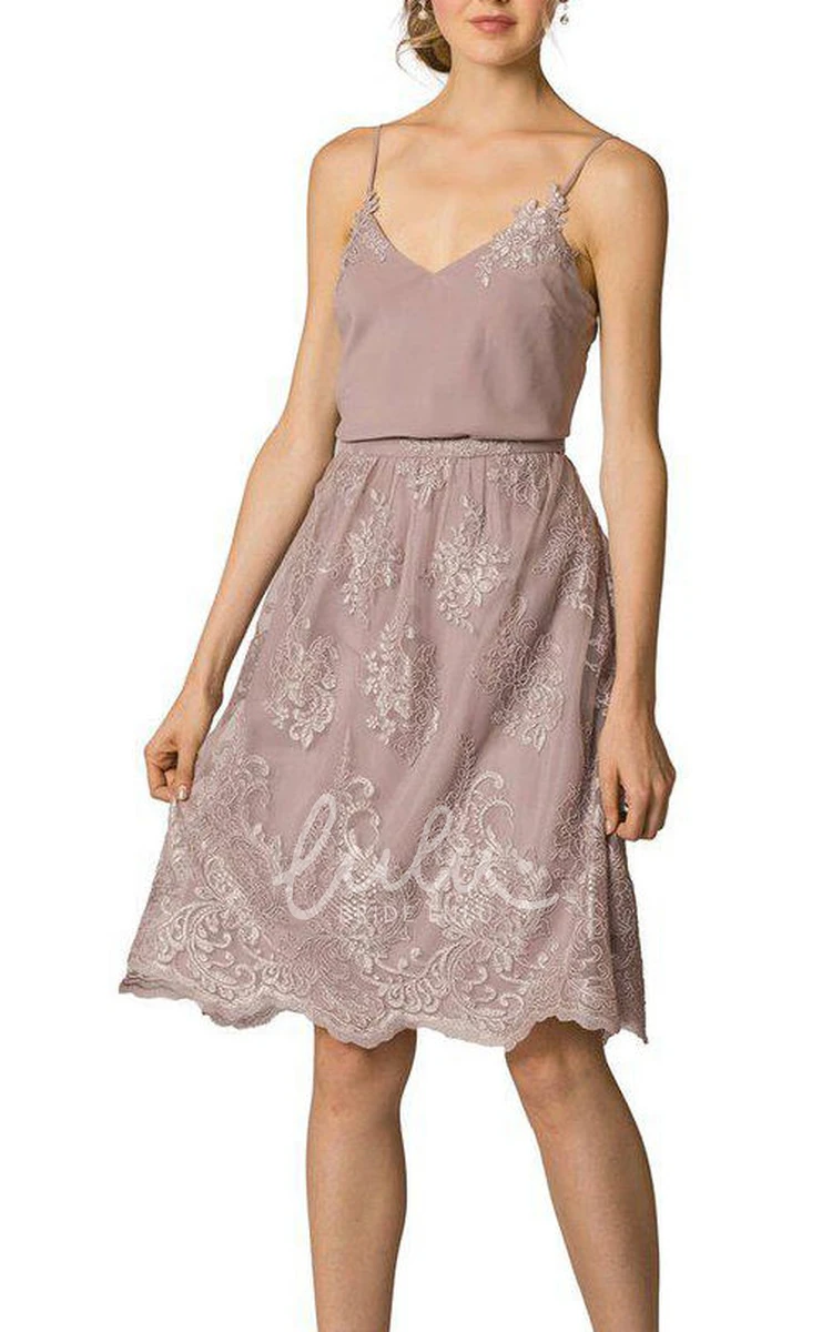 Knee-length A-line Dress with Spaghetti Straps and Lace Classy and Modern