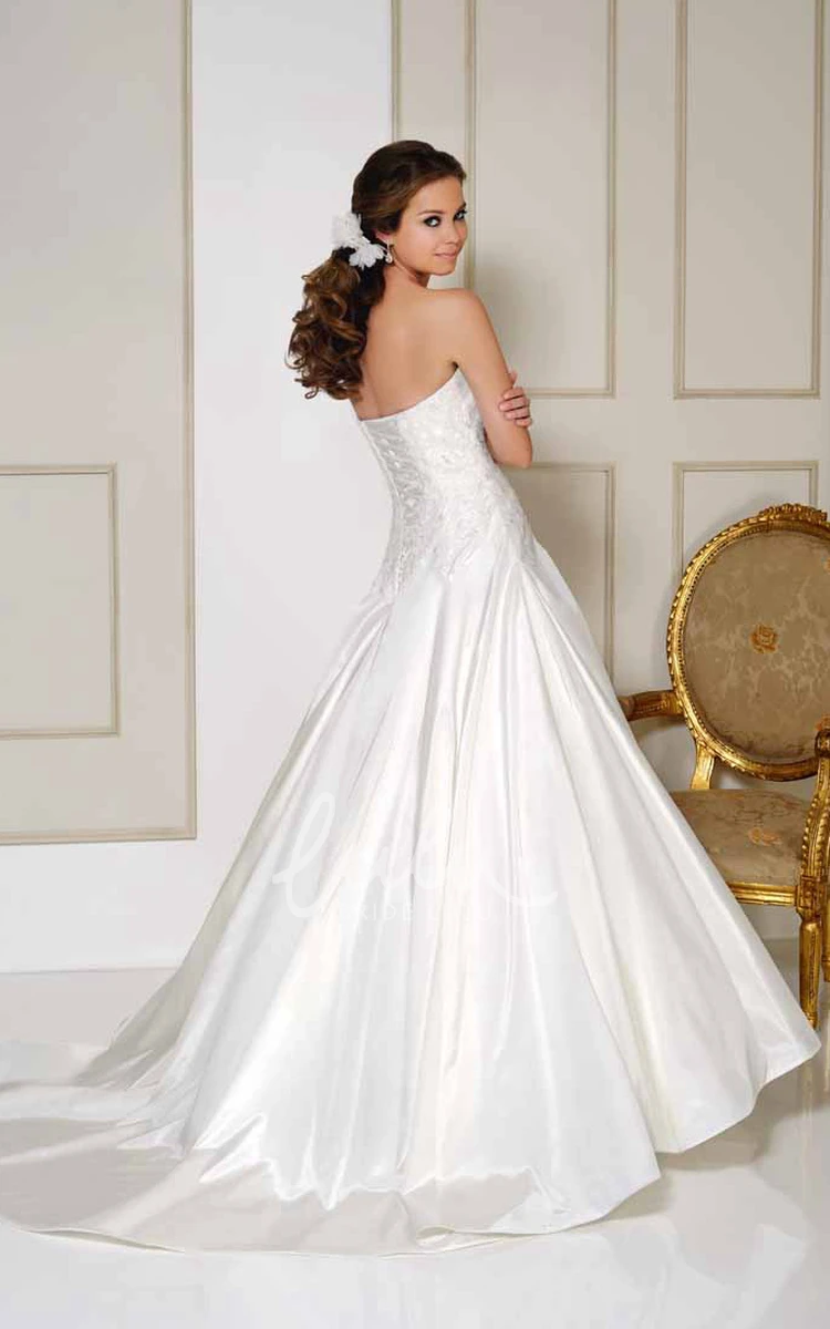 Satin Wedding Dress with Appliques and Court Train Timeless Bridal Gown