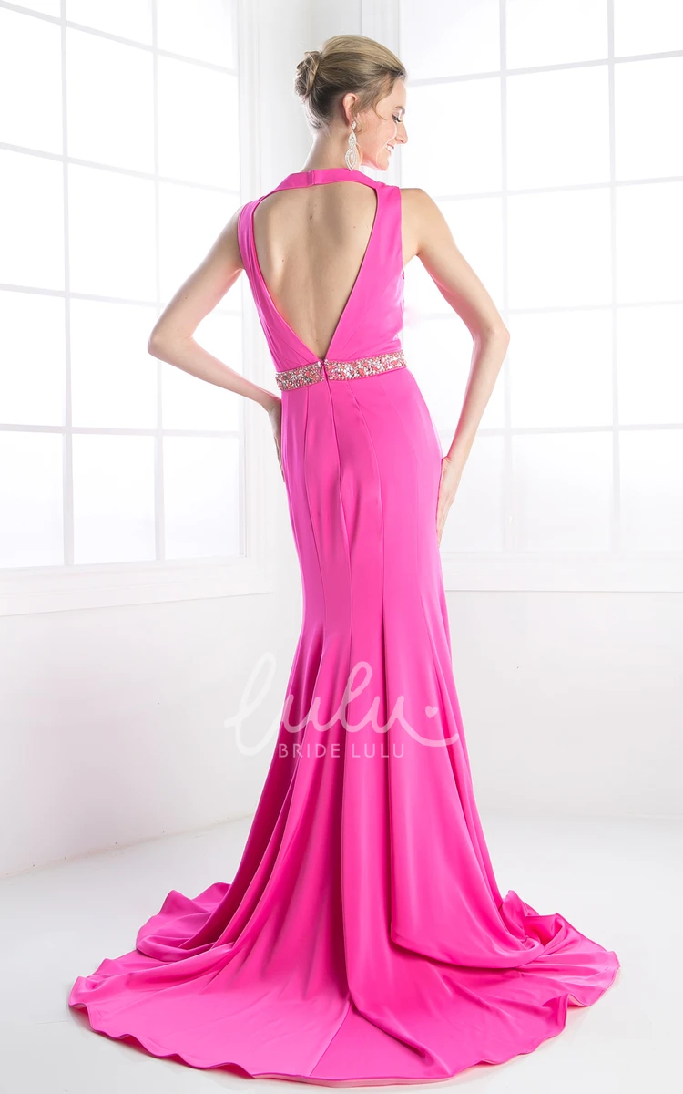 V-Neck Sheath Jersey Dress with Waist Jewellery Modern Formal Dress