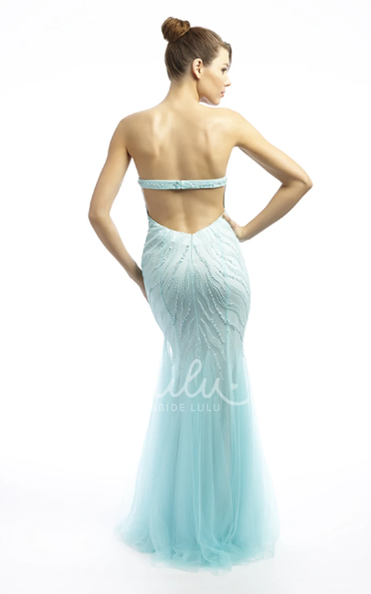 Sleeveless Beaded Mermaid Tulle Prom Dress Elegant Women's Formal Gown