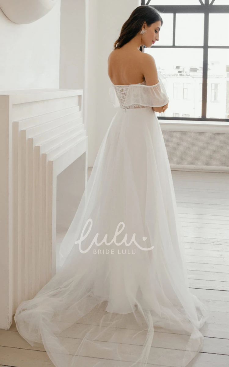 Split Front A-Line Wedding Dress Simple Sweetheart Sweep Train